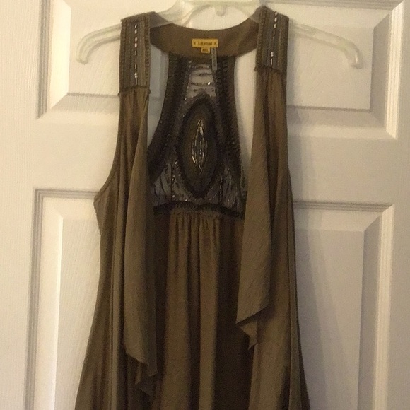 Beautiful draped vest /large beadwork design in back and beads on shou… - Picture 3 of 4